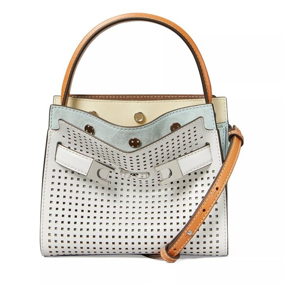 Tory Burch Handbags - TORY BURCH Petite Lee Radziwill Perforated Leather Double Bag - Optic White